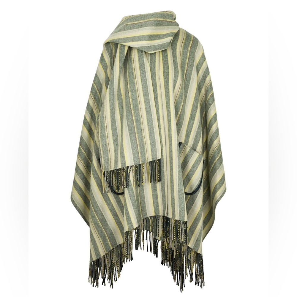 Jonathan Simkhai Striped Poncho in Green and Cream - Picture 2 of 13